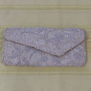 Chic Beaded Clutch - iridescent white